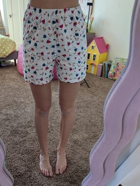 White Floral Cotton Lounge Shorts Size Medium